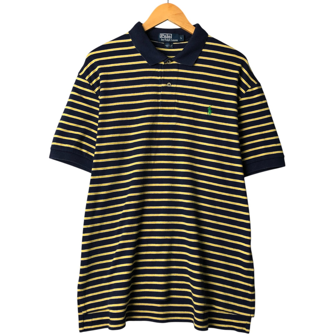 Ralph Lauren POLO by Ralph Lauren Striped Pattern Short Sleeve Striped Polo Shirt Men's Size L cotton navy blue type Vintage Second Hand