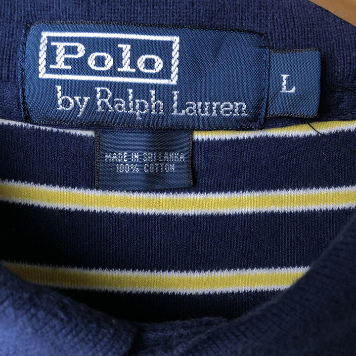 Ralph Lauren POLO by Ralph Lauren Striped Pattern Short Sleeve Striped Polo Shirt Men's Size L cotton navy blue type Vintage Second Hand