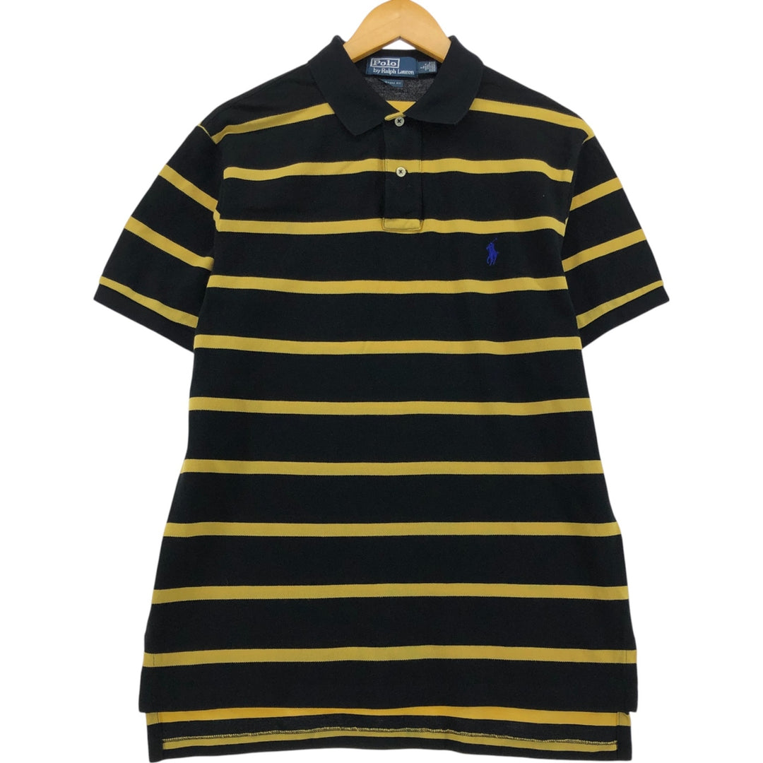 Ralph Lauren POLO by Ralph Lauren CUSTOM FIT short sleeve striped polo shirt men's size L cotton black type Vintage Second Hand