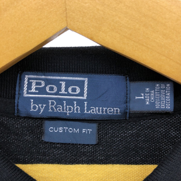 Ralph Lauren POLO by Ralph Lauren CUSTOM FIT short sleeve striped polo shirt men's size L cotton black type Vintage Second Hand