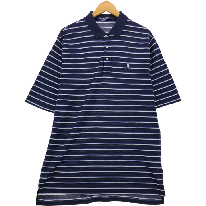 Ralph Lauren POLO GOLF Short Sleeve Striped Polo Shirt Men's Size L Pima Cotton navy blue type Vintage Second Hand