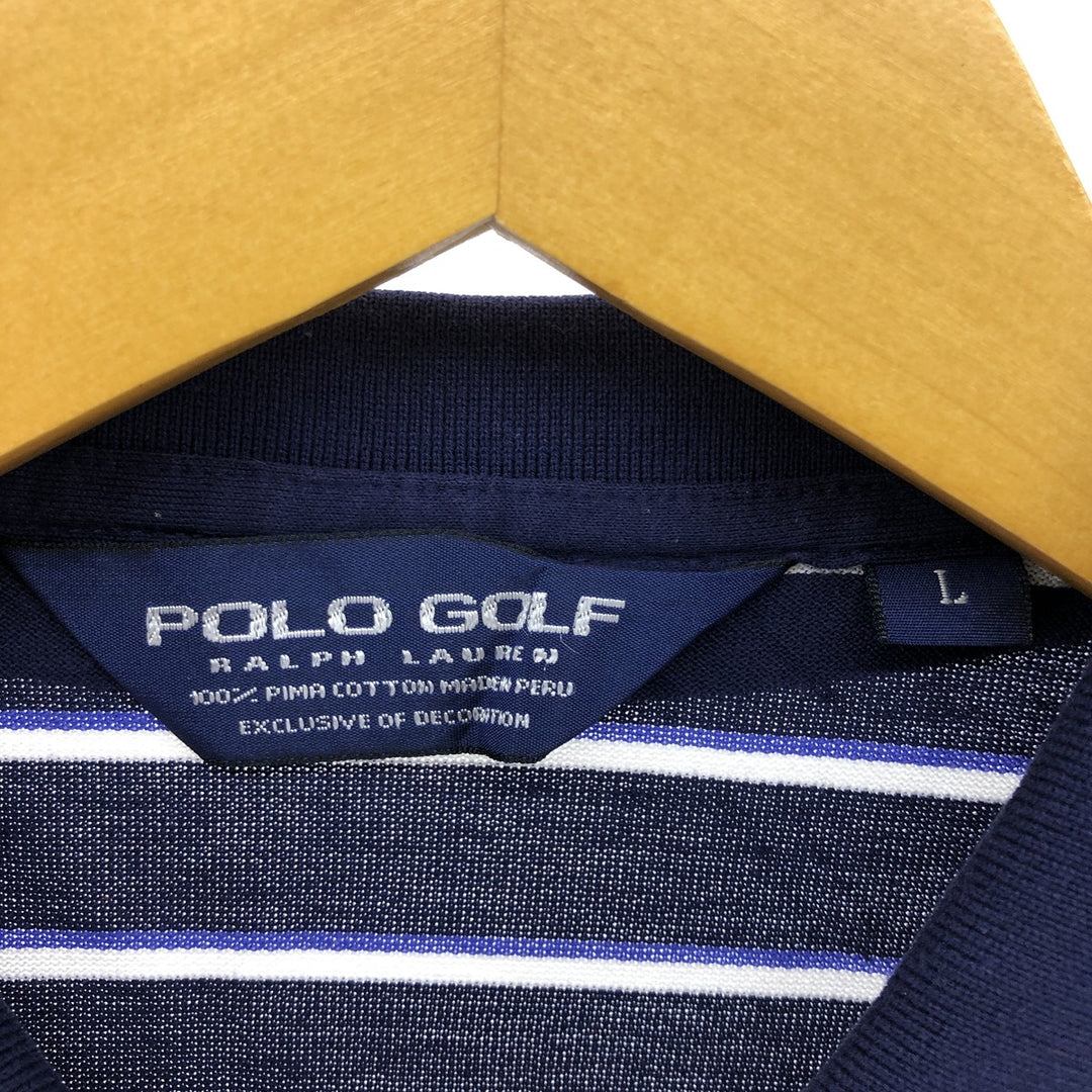 Ralph Lauren POLO GOLF Short Sleeve Striped Polo Shirt Men's Size L Pima Cotton navy blue type Vintage Second Hand