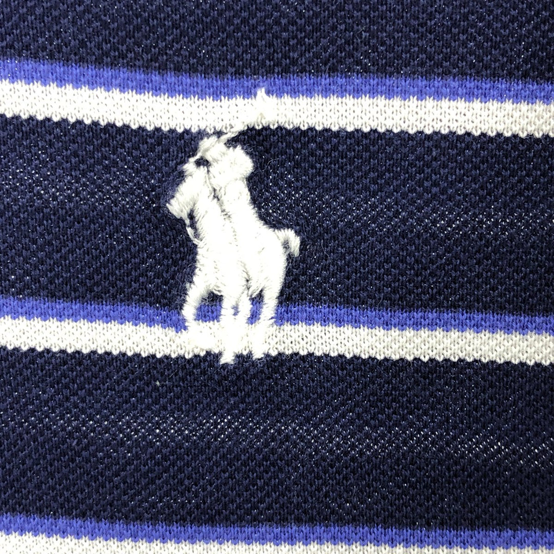 Ralph Lauren POLO GOLF Short Sleeve Striped Polo Shirt Men's Size L Pima Cotton navy blue type Vintage Second Hand