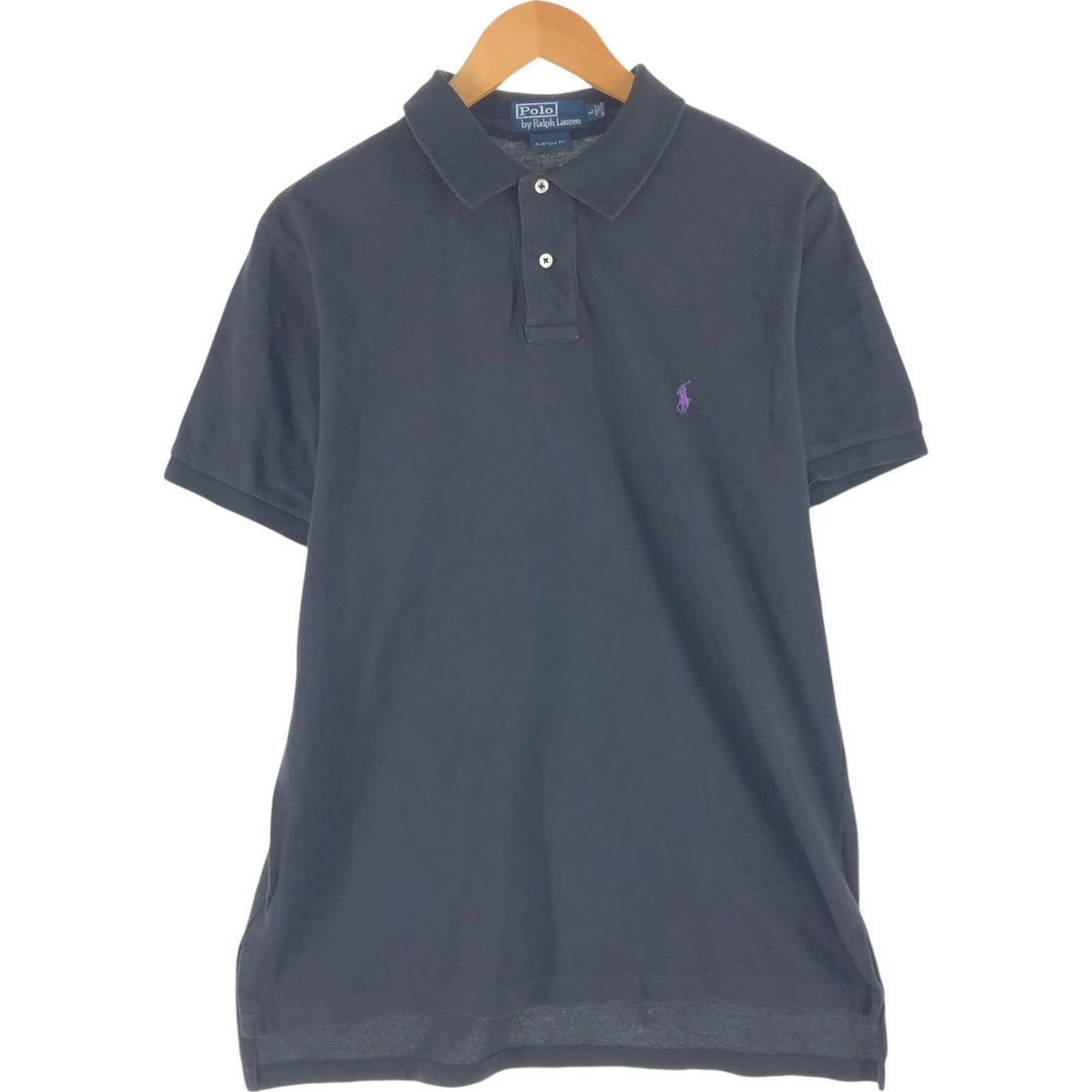 Ralph Lauren POLO by RALPH LAUREN CUSTOM FIT short sleeve polo shirt, men's size L cotton black type Vintage Second Hand