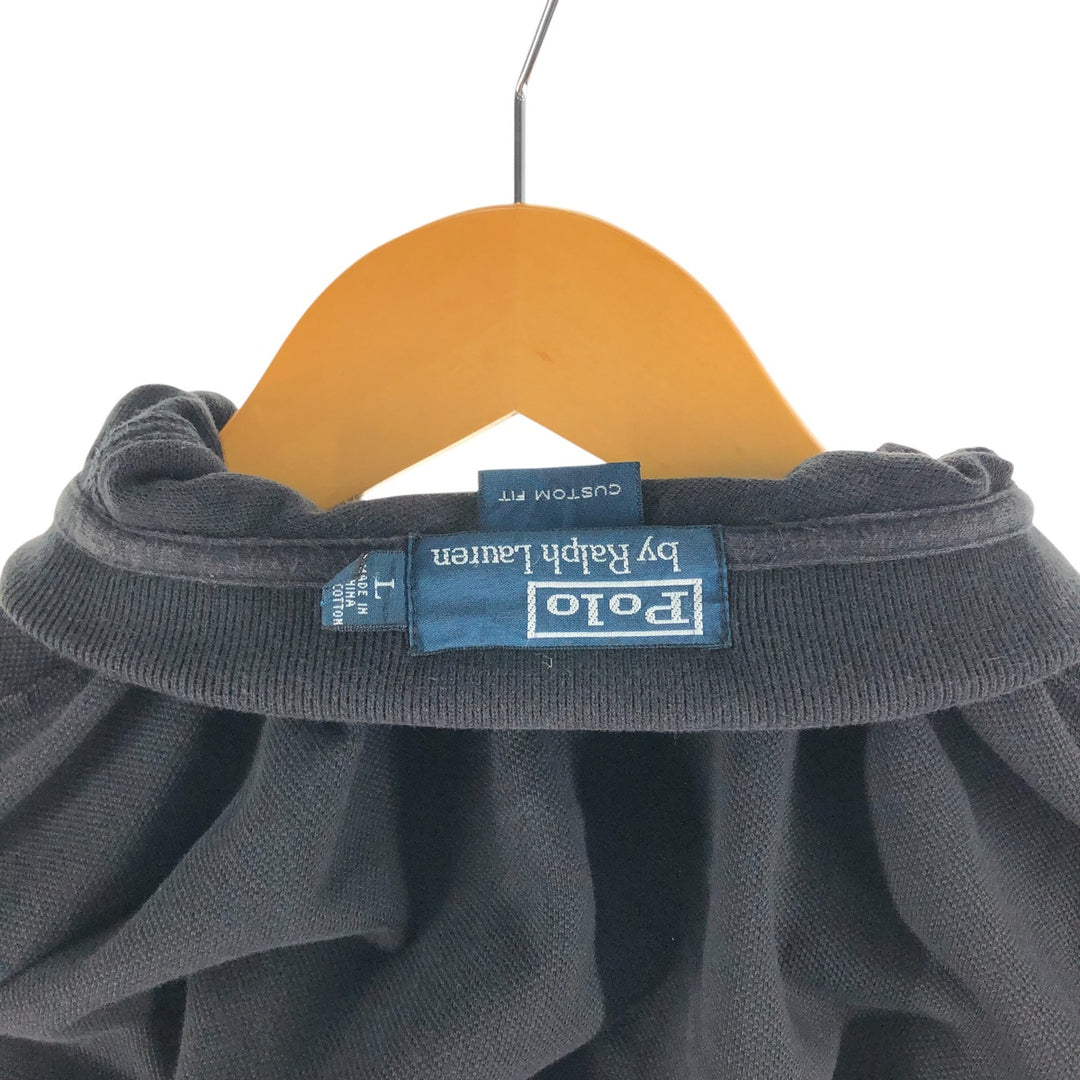 Ralph Lauren POLO by RALPH LAUREN CUSTOM FIT short sleeve polo shirt, men's size L cotton black type Vintage Second Hand