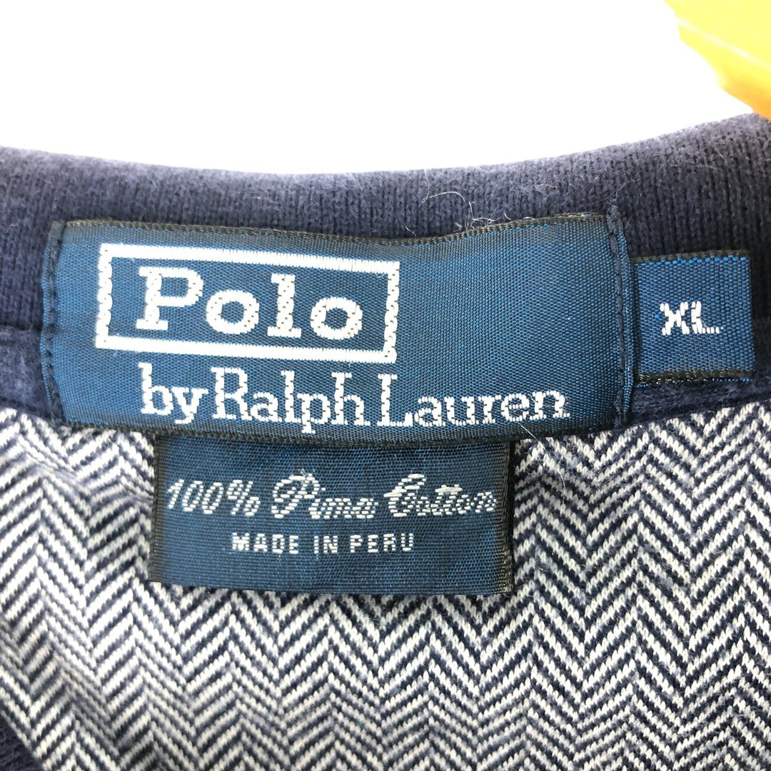 Ralph Lauren POLO by Ralph Lauren Herringbone Short Sleeve Polo Shirt Men's XL Pima Cotton navy blue type Vintage Second Hand