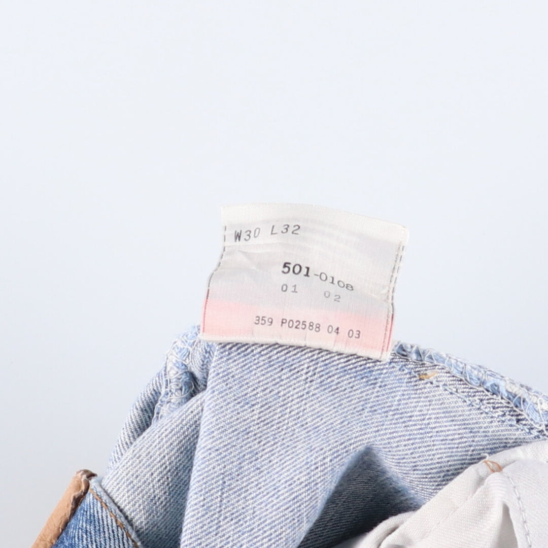 00'S Levi's 501-0108 straight denim pants for men, size w29 cotton blue type Vintage Second Hand