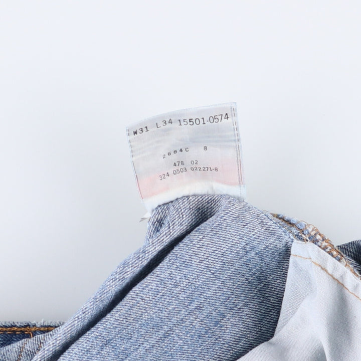 00'S Levi's 15501-0574 Straight denim pants for men, size W32 cotton blue type Vintage Second Hand
