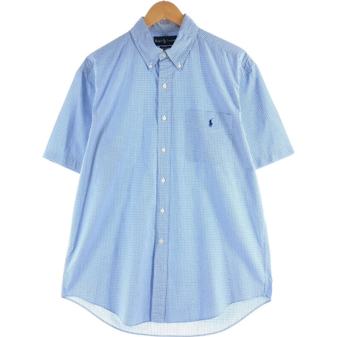 Ralph Lauren Classic Fit Short Sleeve Button Down Check Shirt Men's Size L cotton Blue type light blue Vintage Second Hand