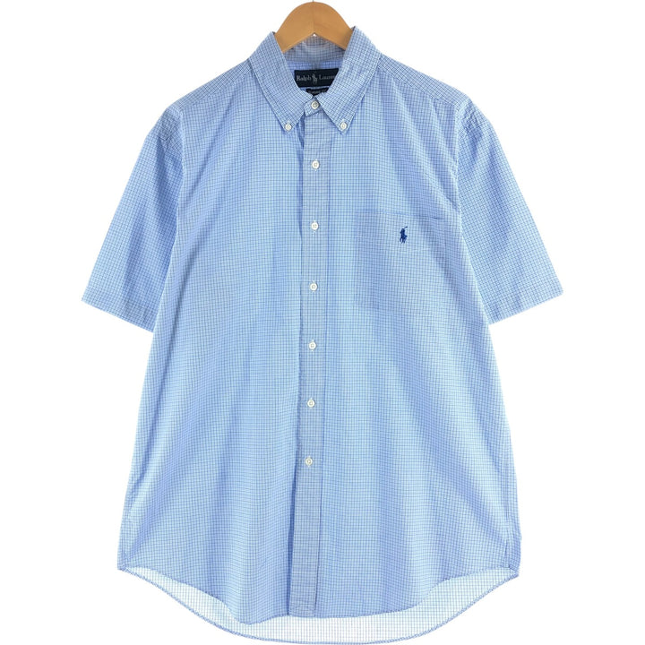 Ralph Lauren Classic Fit Short Sleeve Button Down Check Shirt Men's Size L cotton Blue type light blue Vintage Second Hand