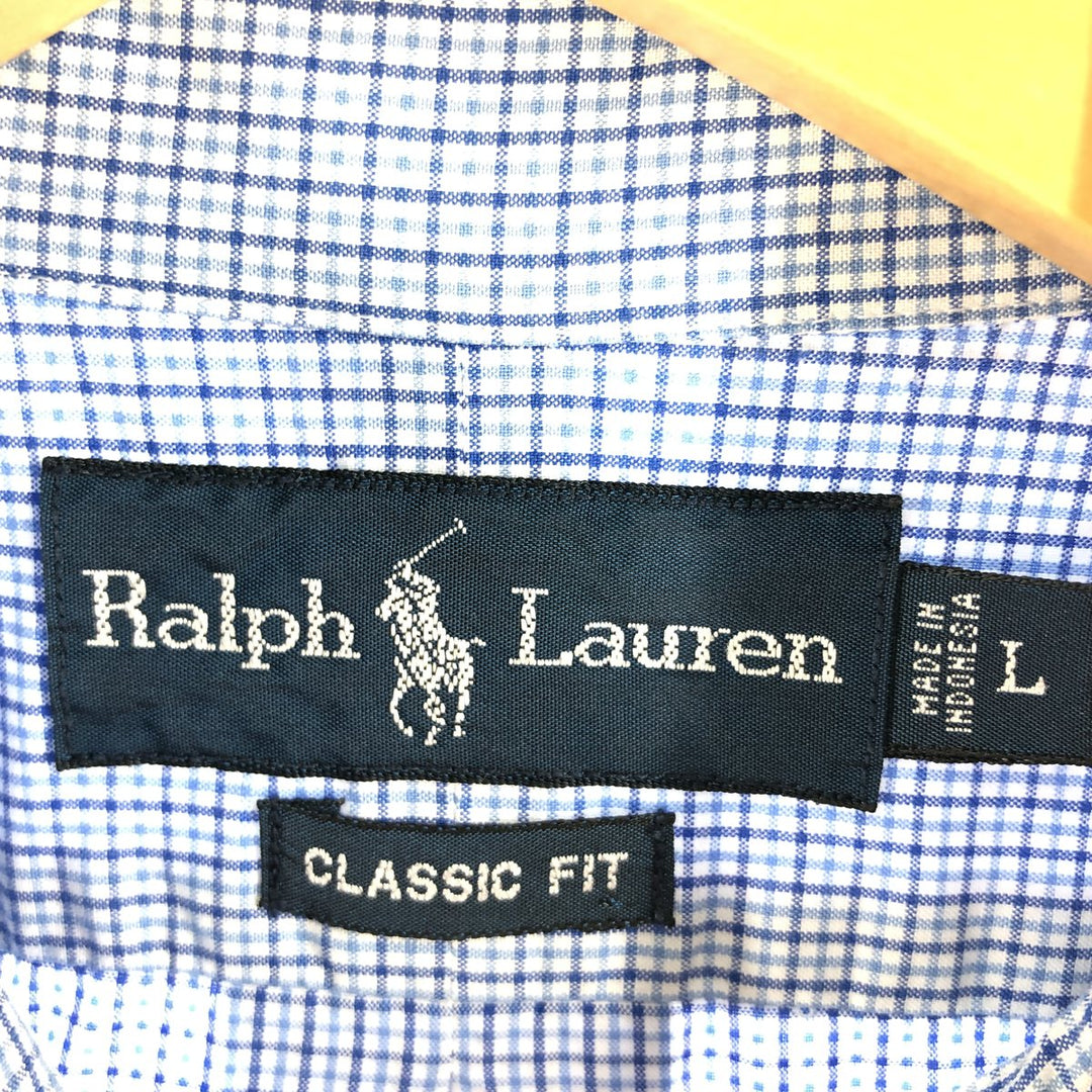 Ralph Lauren Classic Fit Short Sleeve Button Down Check Shirt Men's Size L cotton Blue type light blue Vintage Second Hand