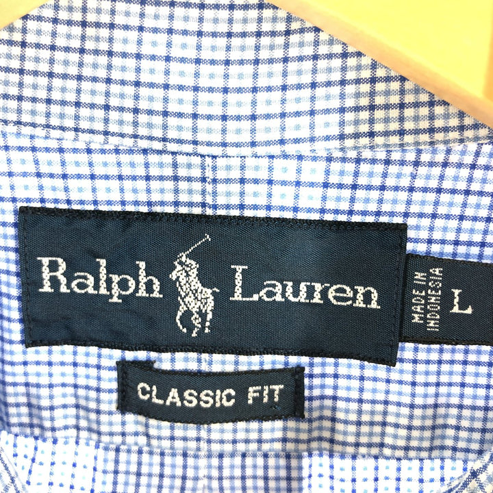 Ralph Lauren Classic Fit Short Sleeve Button Down Check Shirt Men's Size L cotton Blue type light blue Vintage Second Hand