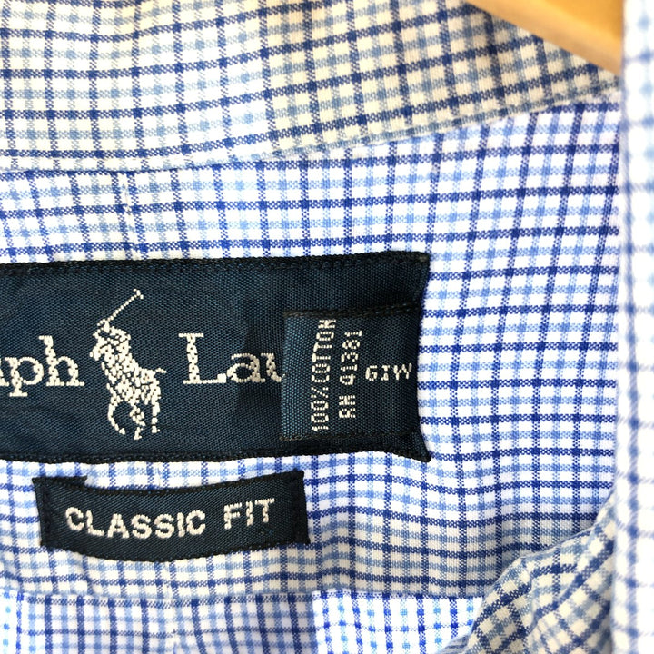 Ralph Lauren Classic Fit Short Sleeve Button Down Check Shirt Men's Size L cotton Blue type light blue Vintage Second Hand