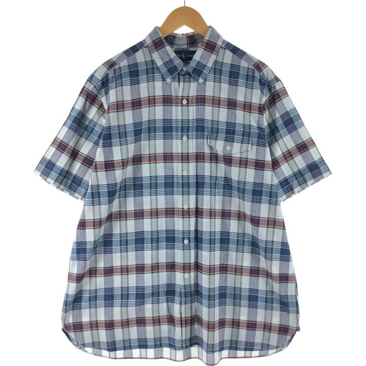 Ralph Lauren short sleeve button down check shirt, men's XL size cotton navy blue type Vintage Second Hand