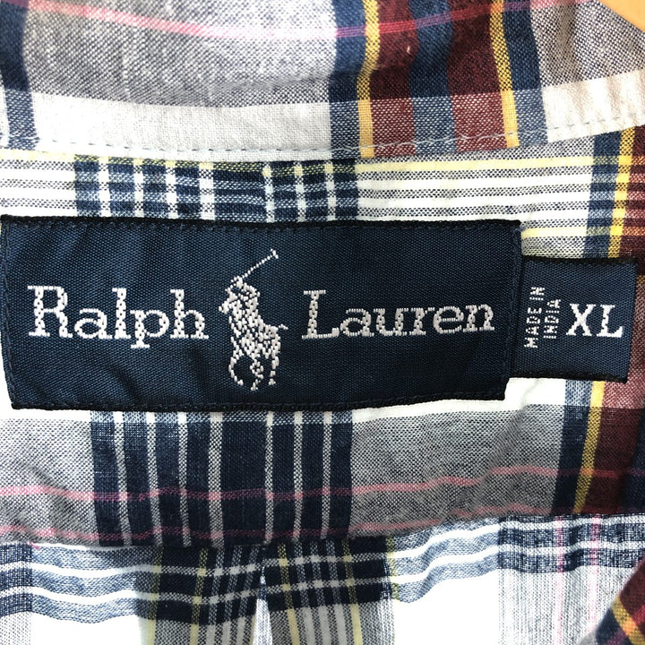 Ralph Lauren short sleeve button down check shirt, men's XL size cotton navy blue type Vintage Second Hand