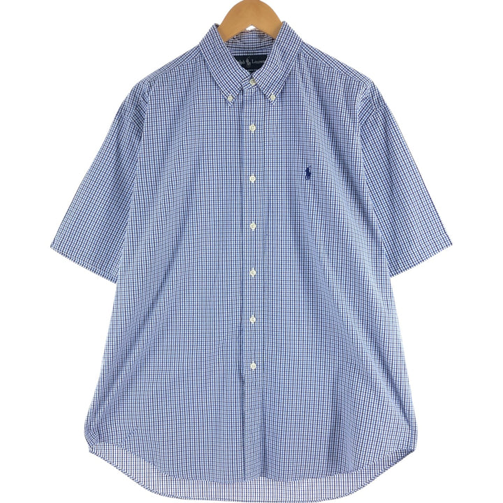 Ralph Lauren short sleeve button down check shirt, men's size L cotton blue type Vintage Second Hand