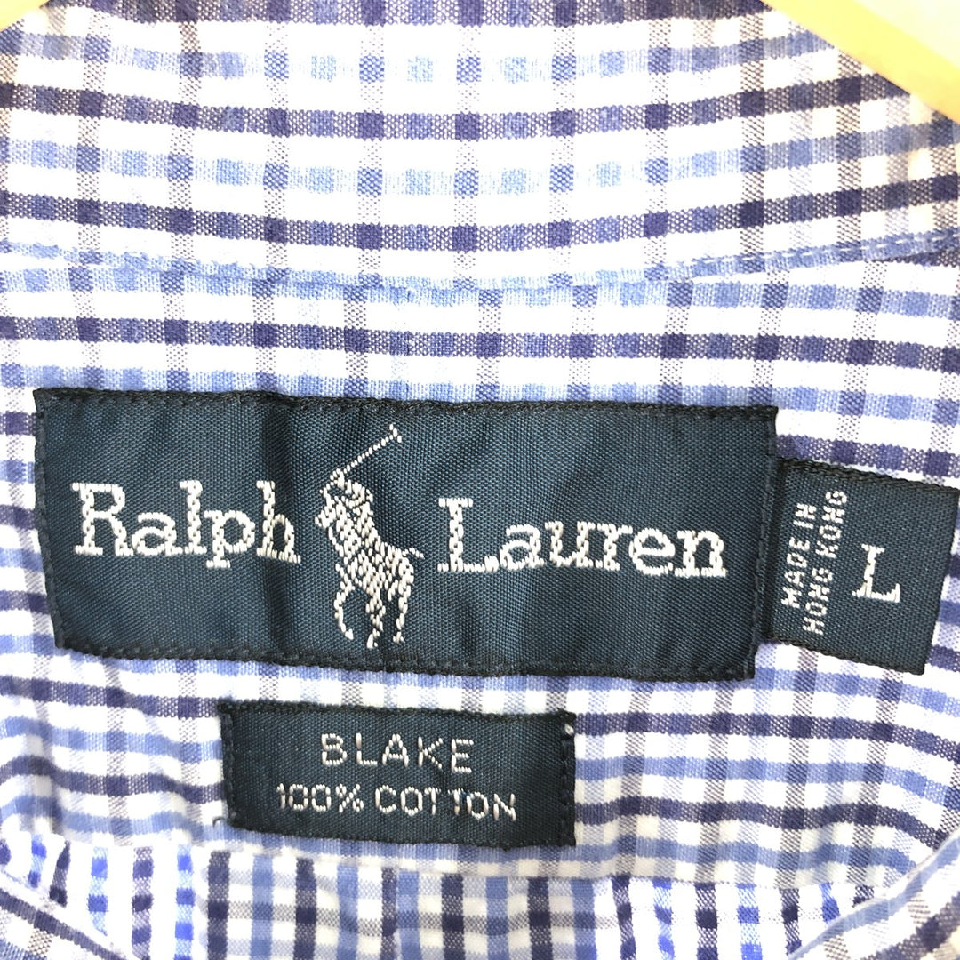Ralph Lauren short sleeve button down check shirt, men's size L cotton blue type Vintage Second Hand