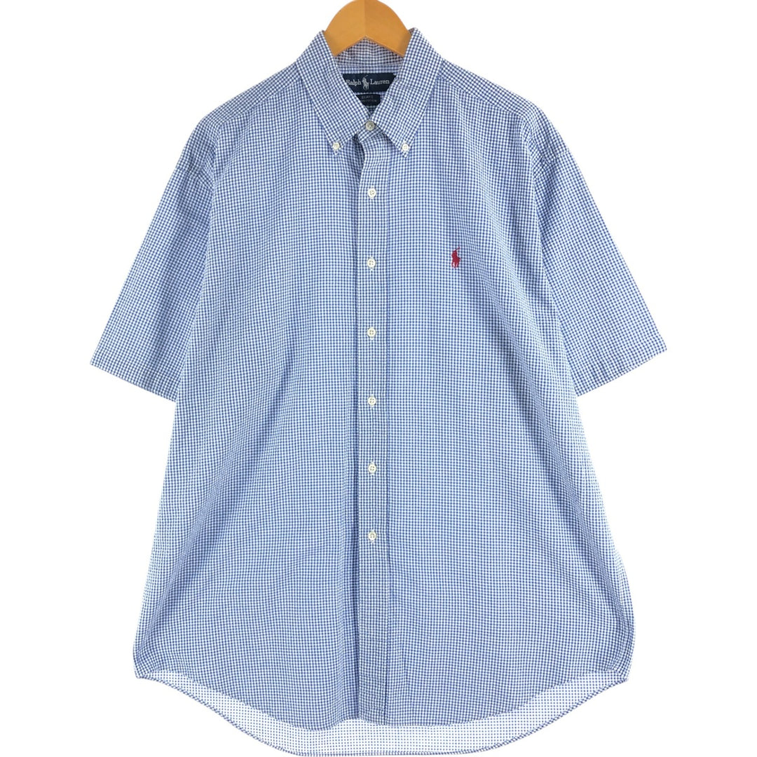 Ralph Lauren Gingham Check Short Sleeve Button Down Check Shirt Men's Size L cotton blue type Vintage Second Hand