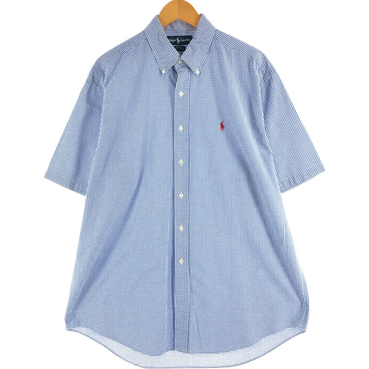 Ralph Lauren Gingham Check Short Sleeve Button Down Check Shirt Men's Size L cotton blue type Vintage Second Hand