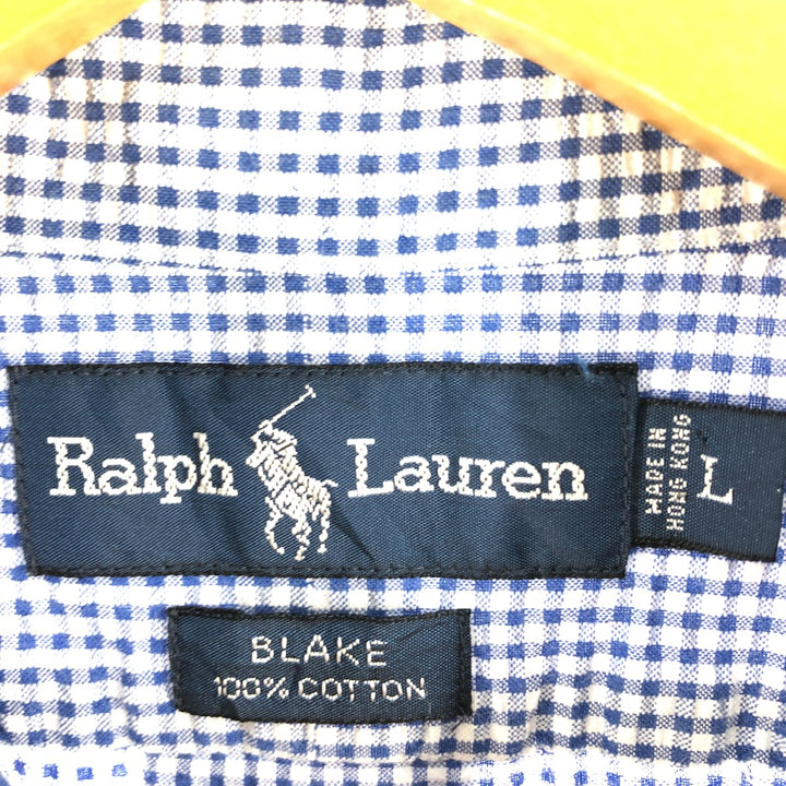 Ralph Lauren Gingham Check Short Sleeve Button Down Check Shirt Men's Size L cotton blue type Vintage Second Hand