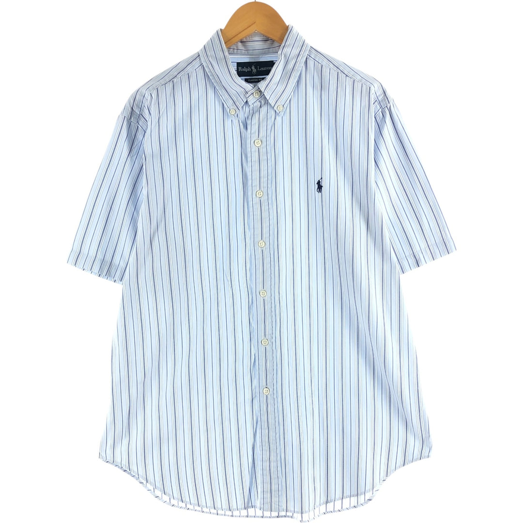 Ralph Lauren short sleeve button down striped shirt, men's size L cotton Blue type light blue Vintage Second Hand