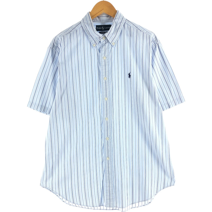 Ralph Lauren short sleeve button down striped shirt, men's size L cotton Blue type light blue Vintage Second Hand