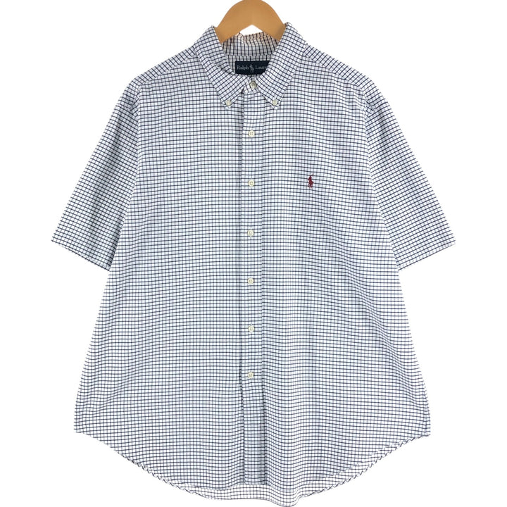 Ralph Lauren short sleeve button down check shirt, men's XL size cotton navy blue type Vintage Second Hand