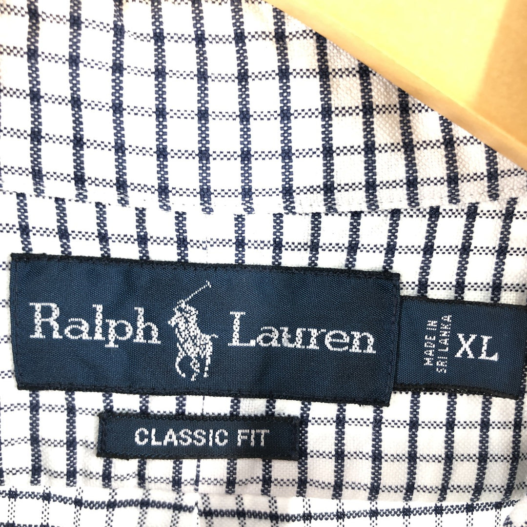Ralph Lauren short sleeve button down check shirt, men's XL size cotton navy blue type Vintage Second Hand