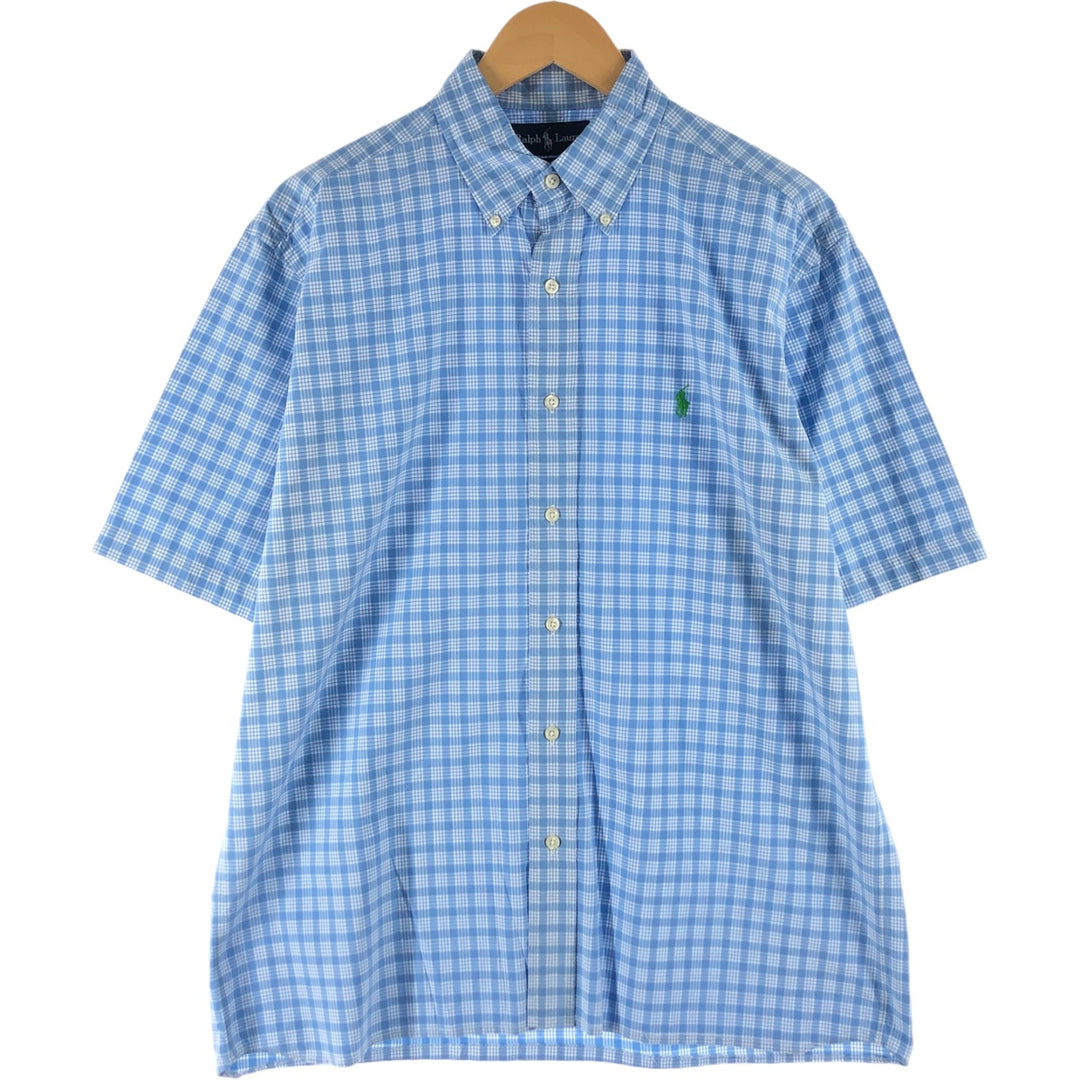 Ralph Lauren Classic Fit Check Pattern Short Sleeve Button Down Shirt Men's M cotton Blue type light blue Vintage Second Hand