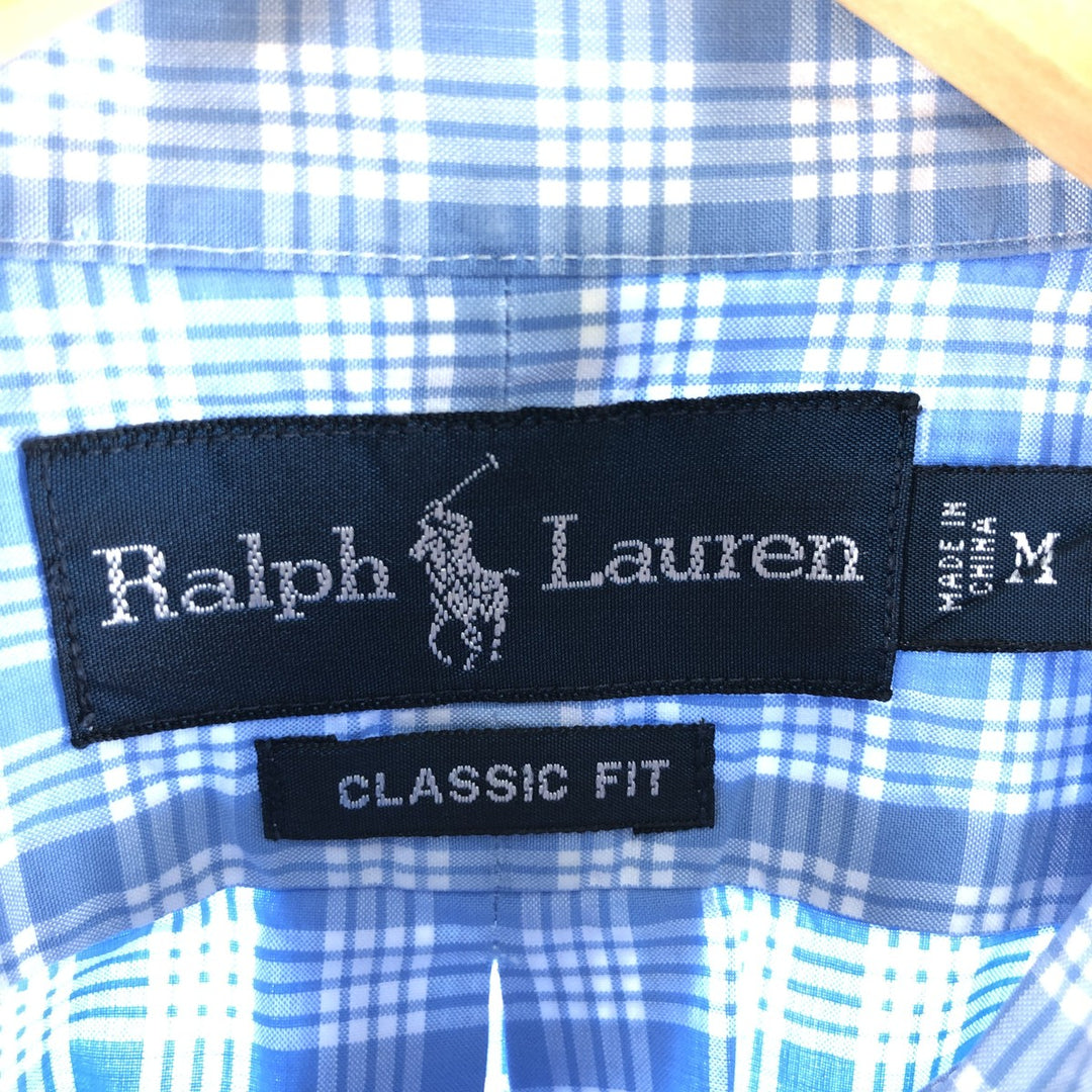 Ralph Lauren Classic Fit Check Pattern Short Sleeve Button Down Shirt Men's M cotton Blue type light blue Vintage Second Hand