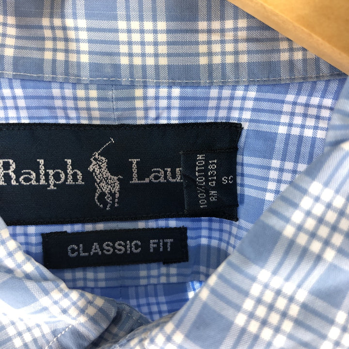 Ralph Lauren Classic Fit Check Pattern Short Sleeve Button Down Shirt Men's M cotton Blue type light blue Vintage Second Hand