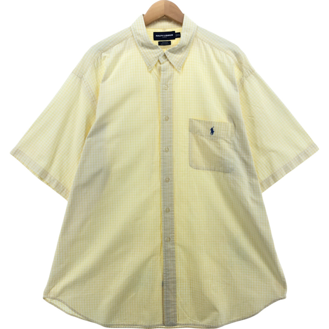 Ralph Lauren short sleeve button down check shirt for men, equivalent to XXL cotton yellow type Vintage Second Hand