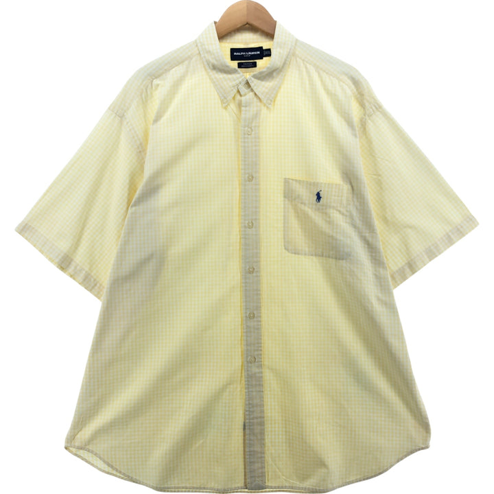 Ralph Lauren short sleeve button down check shirt for men, equivalent to XXL cotton yellow type Vintage Second Hand