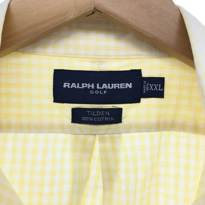Ralph Lauren short sleeve button down check shirt for men, equivalent to XXL cotton yellow type Vintage Second Hand