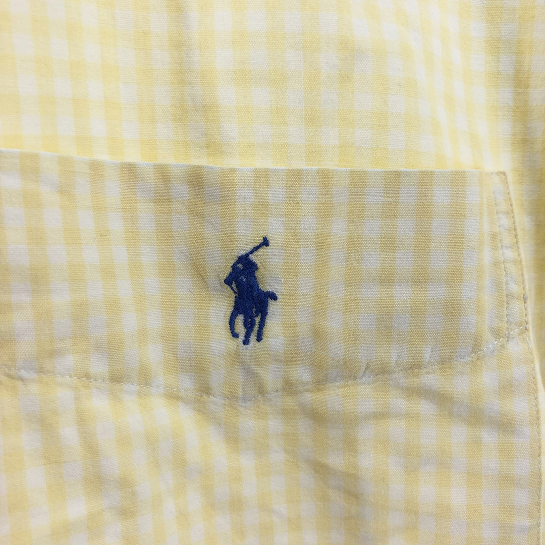 Ralph Lauren short sleeve button down check shirt for men, equivalent to XXL cotton yellow type Vintage Second Hand