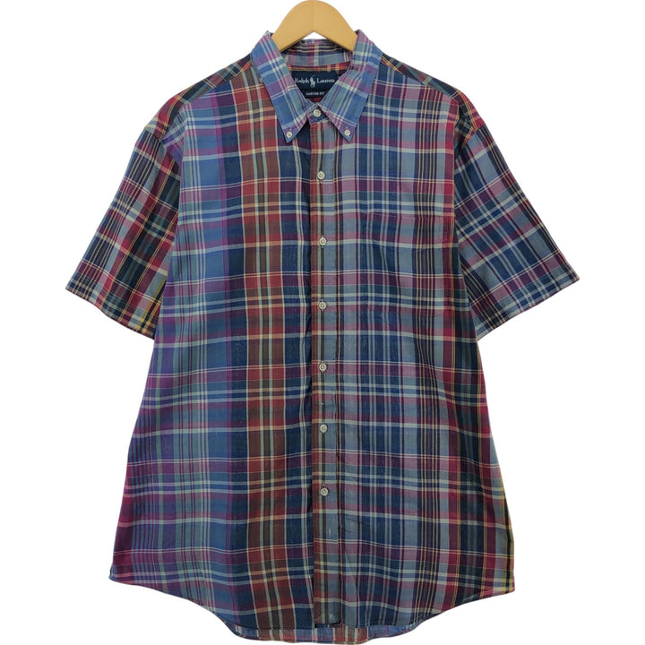 Ralph Lauren Madras Check Short Sleeve Button Down Check Shirt Men's XL cotton blue type Vintage Second Hand