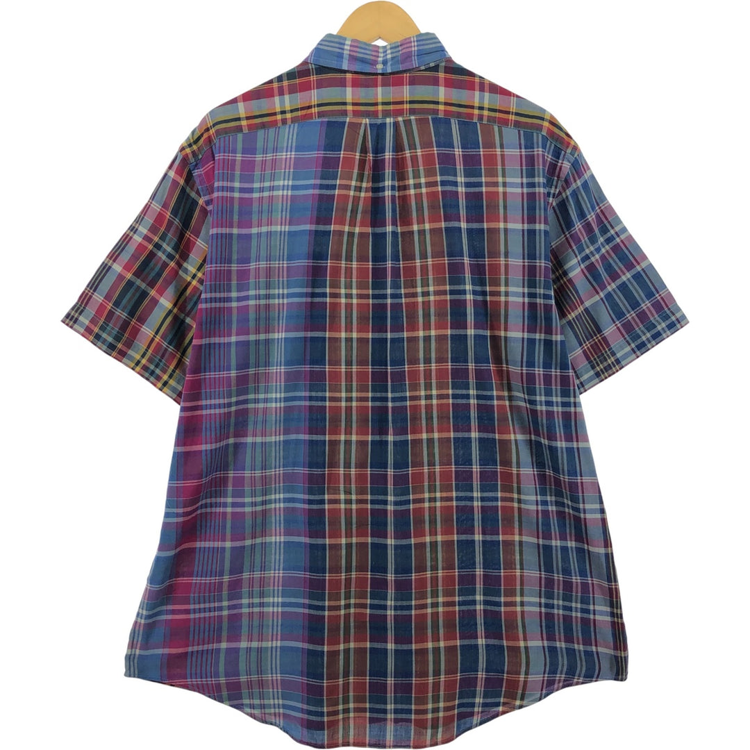 Ralph Lauren Madras Check Short Sleeve Button Down Check Shirt Men's XL cotton blue type Vintage Second Hand