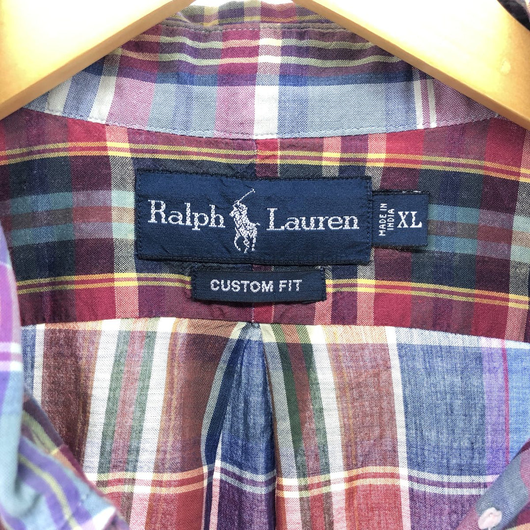 Ralph Lauren Madras Check Short Sleeve Button Down Check Shirt Men's XL cotton blue type Vintage Second Hand