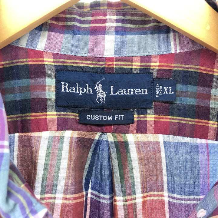 Ralph Lauren Madras Check Short Sleeve Button Down Check Shirt Men's XL cotton blue type Vintage Second Hand