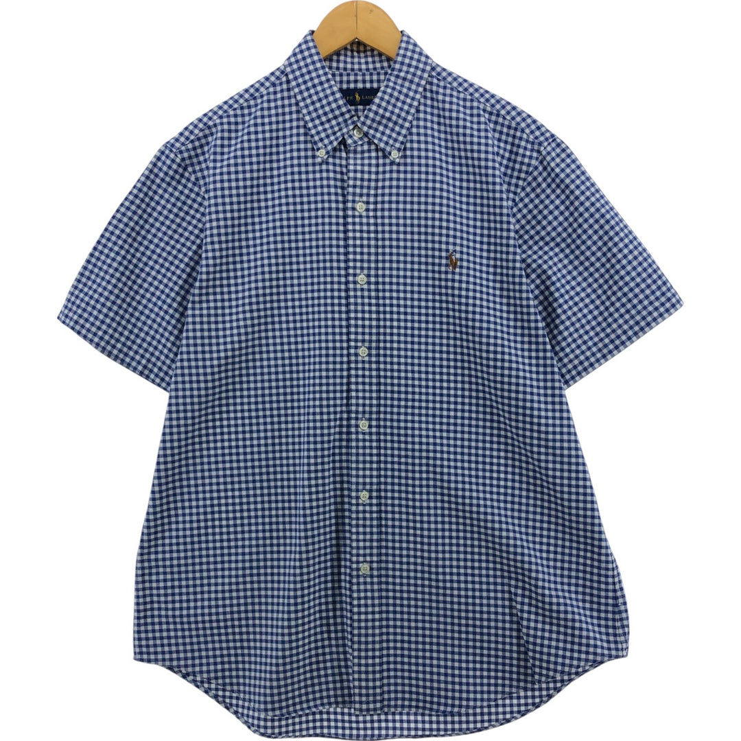 Ralph Lauren BLAKE Gingham Check Short Sleeve Button Down Check Shirt Men's Size L cotton white type Vintage Second Hand