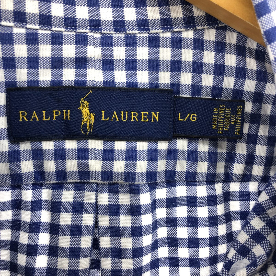 Ralph Lauren BLAKE Gingham Check Short Sleeve Button Down Check Shirt Men's Size L cotton white type Vintage Second Hand