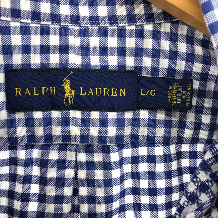 Ralph Lauren BLAKE Gingham Check Short Sleeve Button Down Check Shirt Men's Size L cotton white type Vintage Second Hand