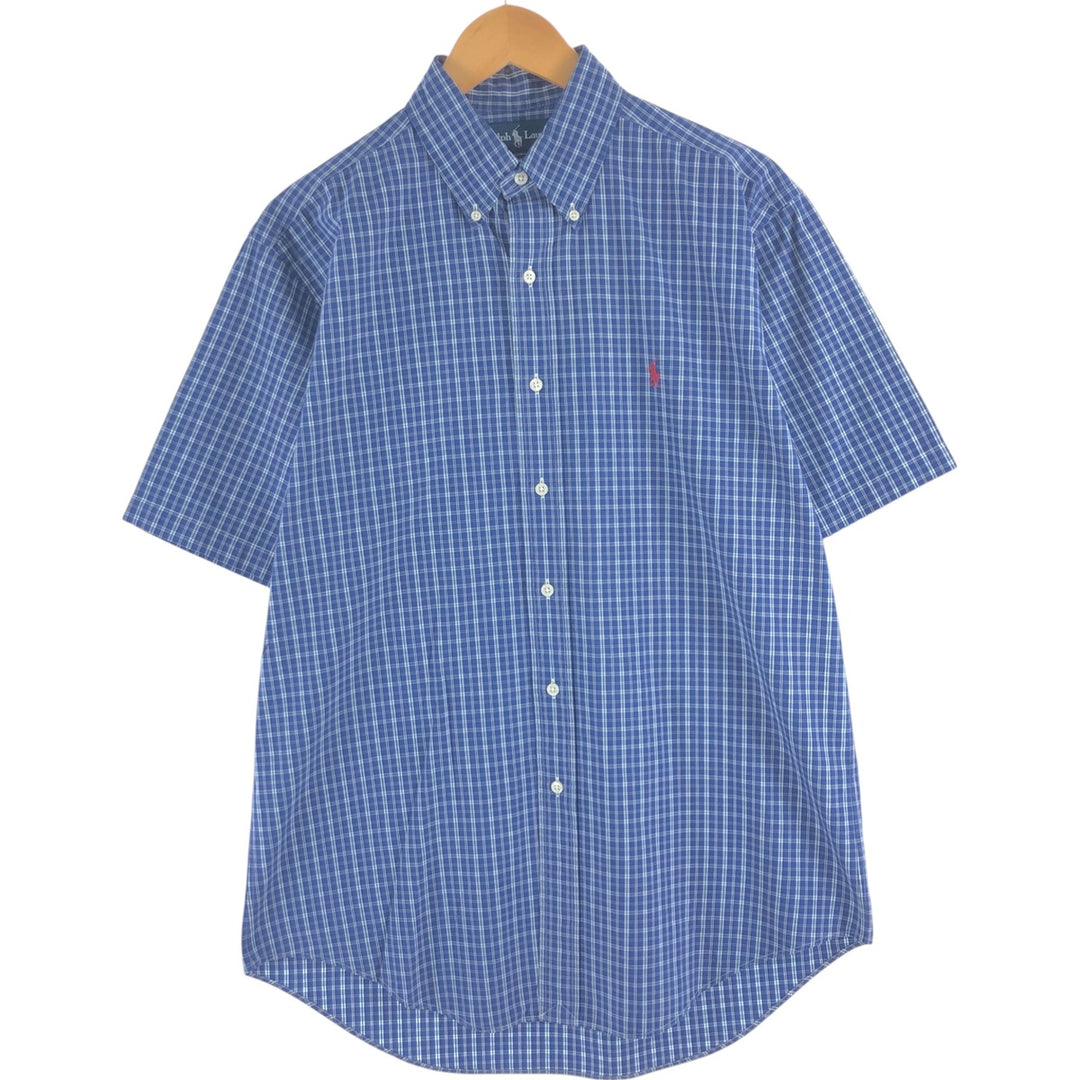 Ralph Lauren Classic Fit Short Sleeve Button Down Check Shirt Men's M cotton Navy blue Vintage Second Hand