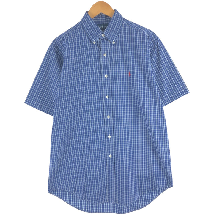 Ralph Lauren Classic Fit Short Sleeve Button Down Check Shirt Men's M cotton Navy blue Vintage Second Hand