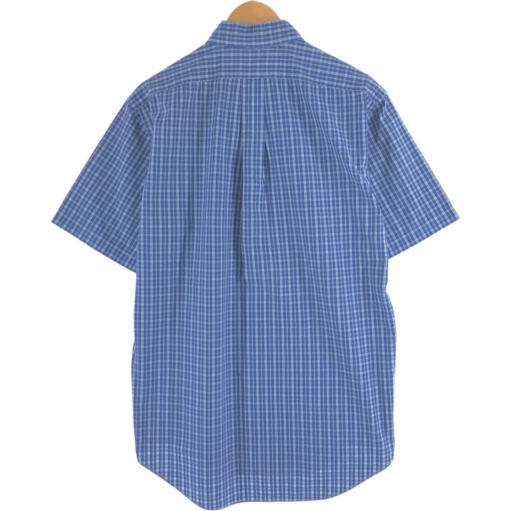 Ralph Lauren Classic Fit Short Sleeve Button Down Check Shirt Men's M cotton Navy blue Vintage Second Hand