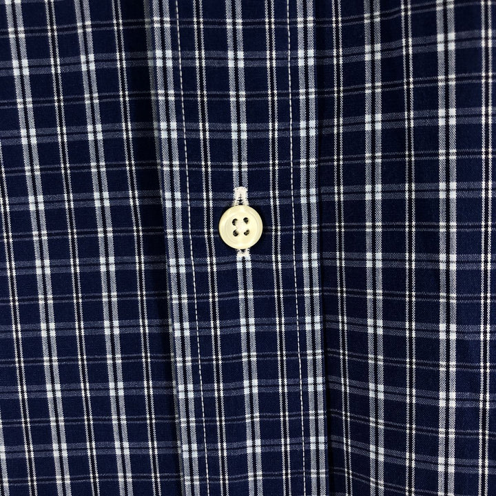 Ralph Lauren Classic Fit Short Sleeve Button Down Check Shirt Men's M cotton Navy blue Vintage Second Hand