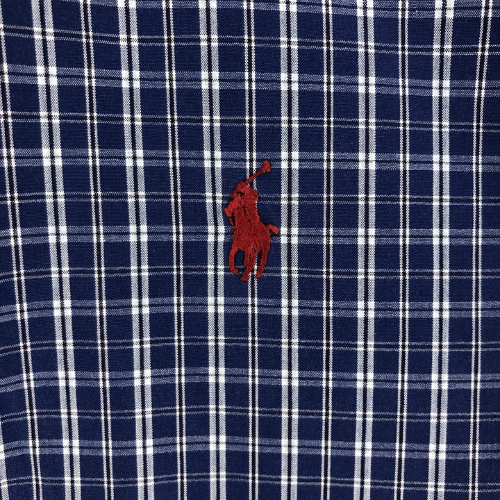 Ralph Lauren Classic Fit Short Sleeve Button Down Check Shirt Men's M cotton Navy blue Vintage Second Hand
