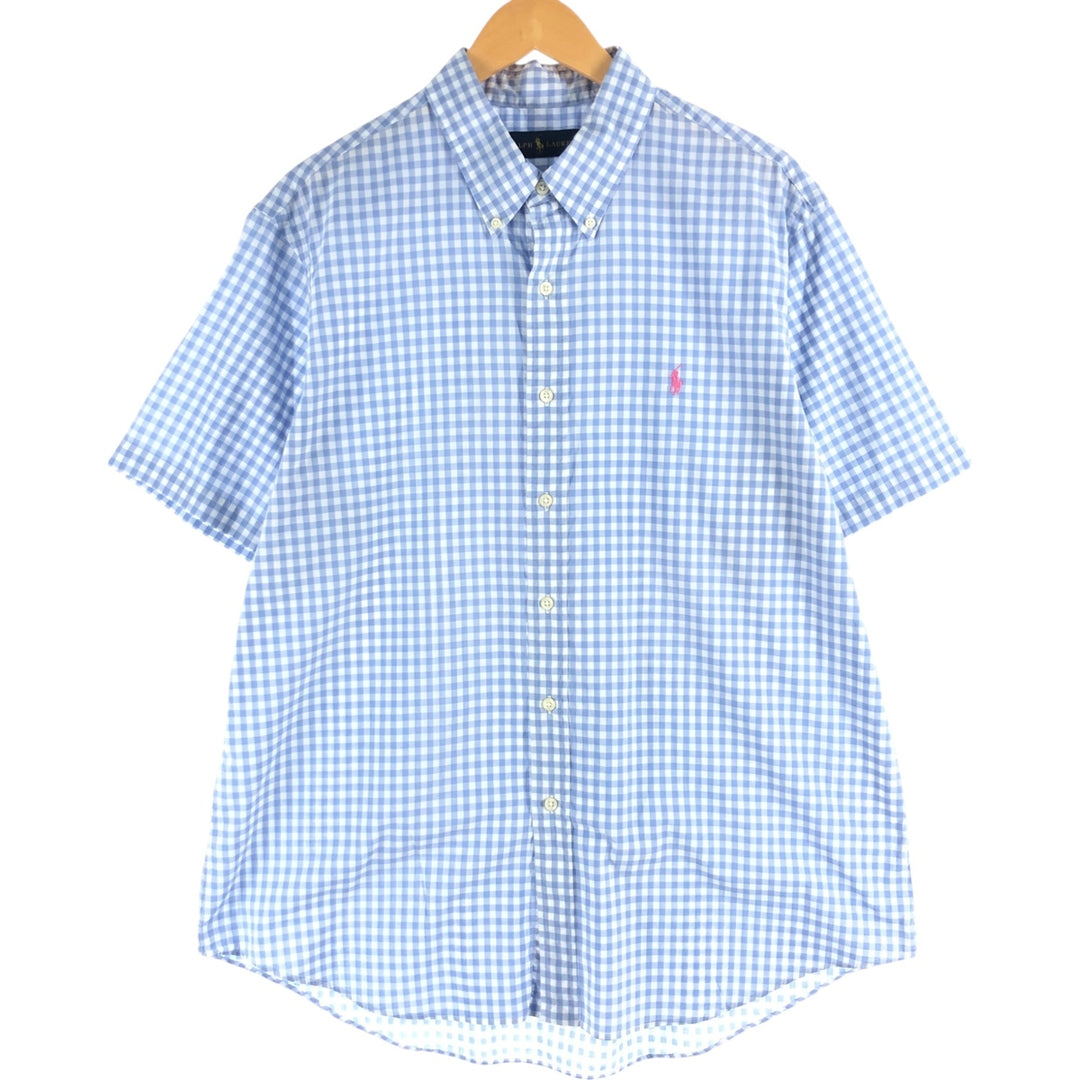 Ralph Lauren Gingham Check Short Sleeve Button Down Check Shirt Men's XL Size Short Sleeve cotton white type Vintage Second Hand