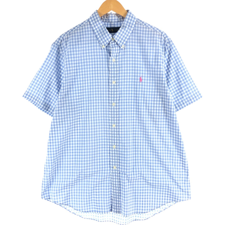 Ralph Lauren Gingham Check Short Sleeve Button Down Check Shirt Men's XL Size Short Sleeve cotton white type Vintage Second Hand