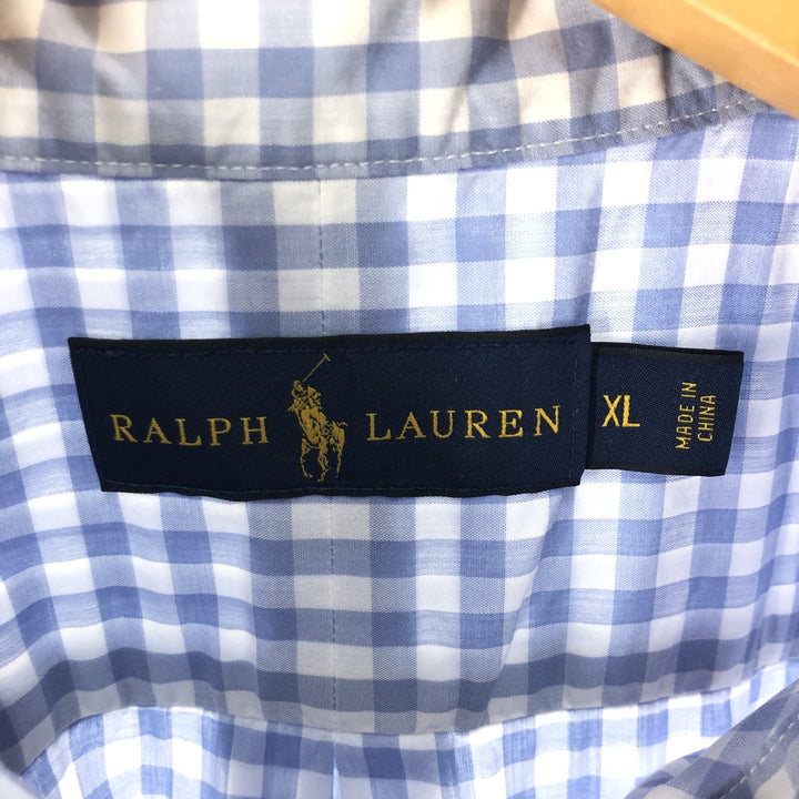 Ralph Lauren Gingham Check Short Sleeve Button Down Check Shirt Men's XL Size Short Sleeve cotton white type Vintage Second Hand